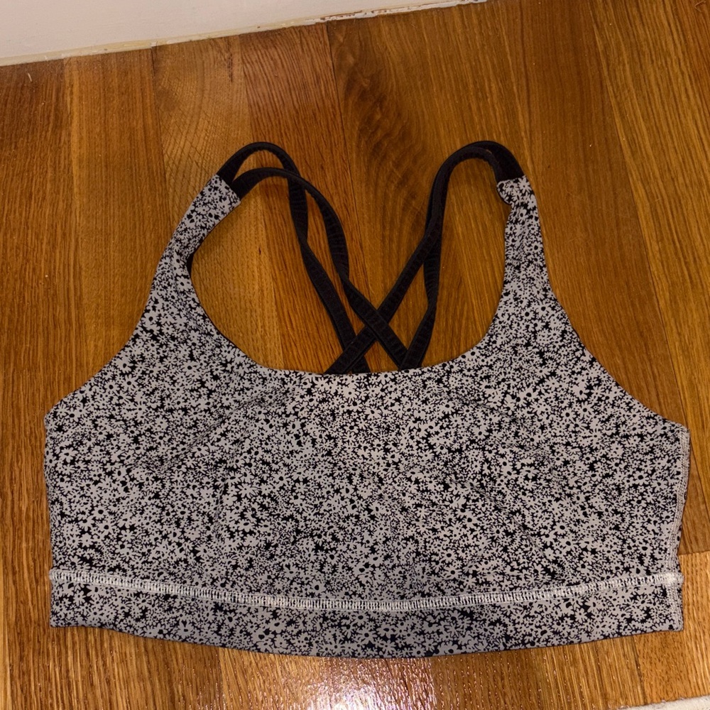 lululemon athletica Black and White Floral Crisscross Sports sports bra